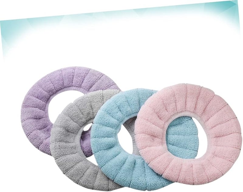 4 قطع غطاء مقعد مرحاض ناعم ودافئ قابل للغسل ومرن بطانة كرسي بيج - Image 2